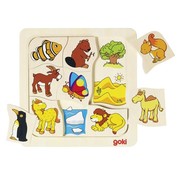 GOKI Puzzel Dieren Wie Waar Hout 9pcs