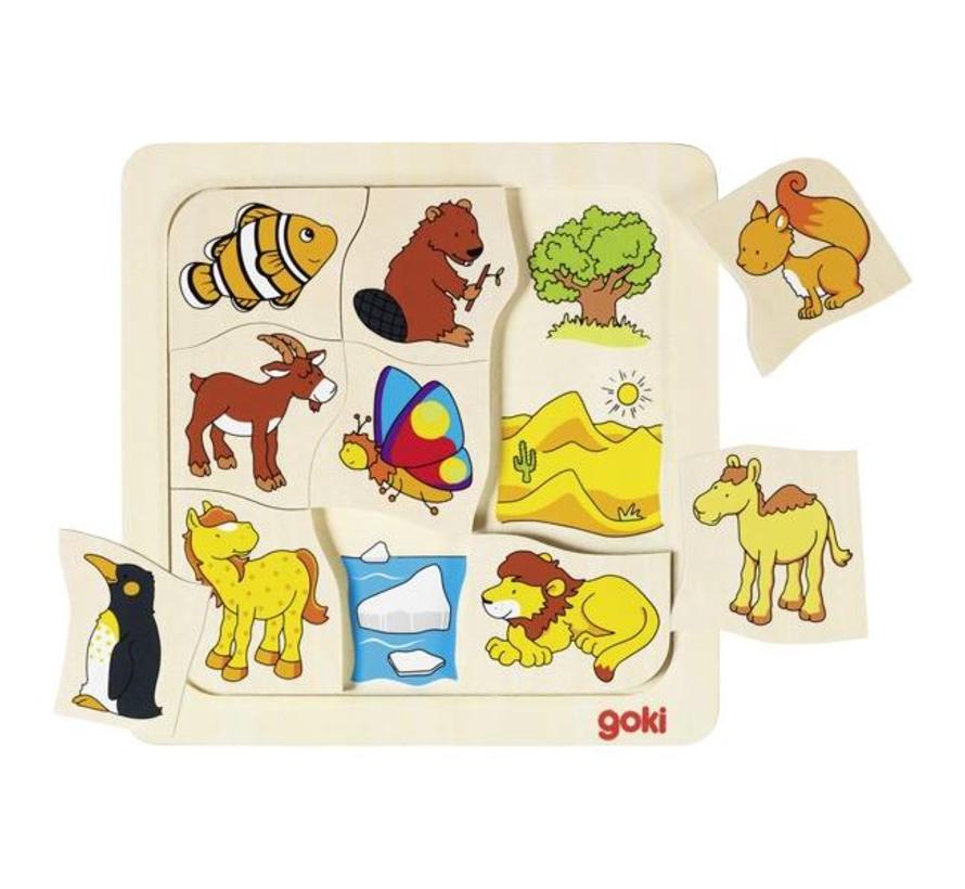 Puzzel Dieren Wie Waar Hout 9pcs