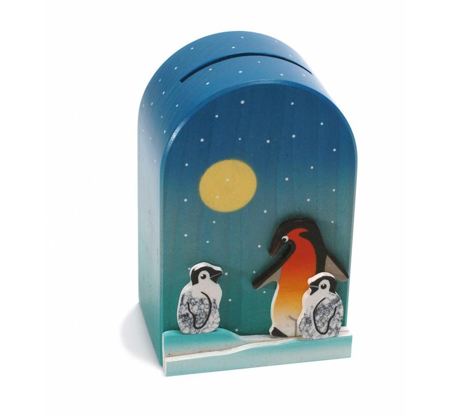 Spaarpot 3D Pinguin Hout