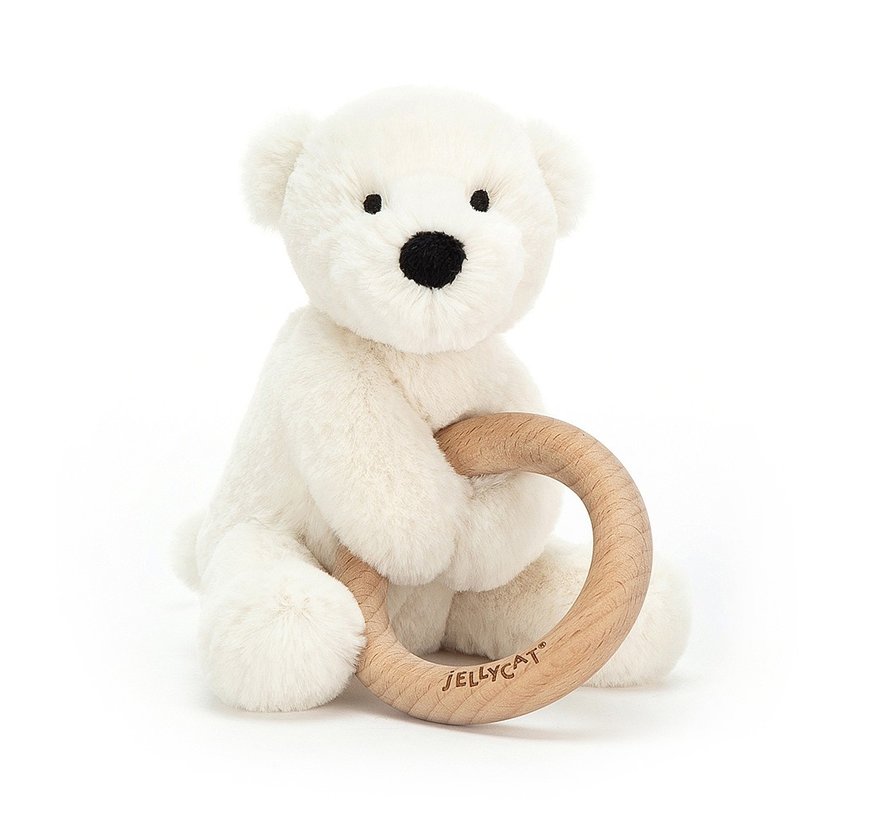 Knuffel Rammelaar IJsbeer Shooshu Perry Polar Bear Wooden Ring Toy