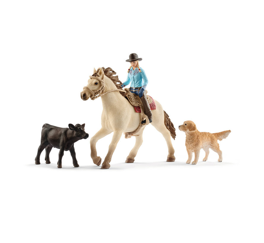 Speelset Western Paard met Ruiter, Kalf en Hond 42419