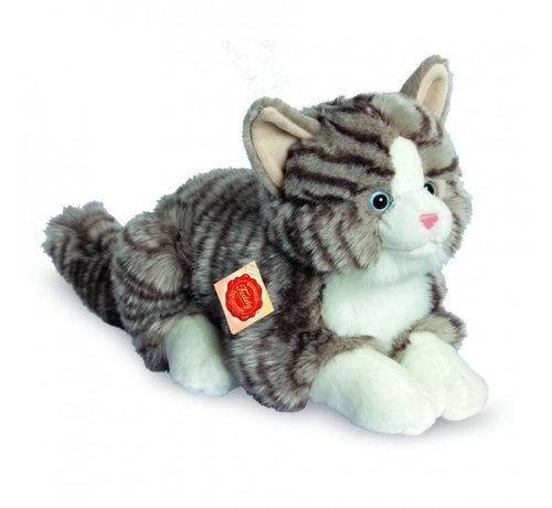 Hermann Teddy Stuffed Animal Cat Gray Brindled Lying Down