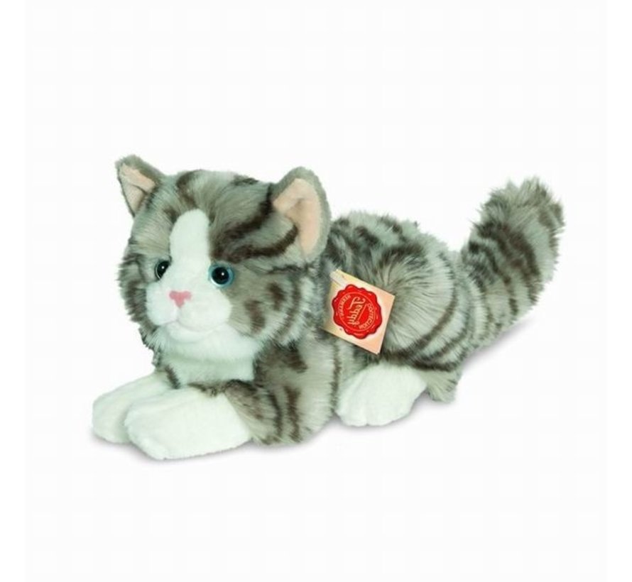 Stuffed Animal Cat Gray Brindled Lying Down Small