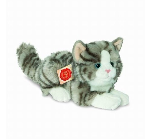 Hermann Teddy Stuffed Animal Cat Gray Brindled Lying Down Small