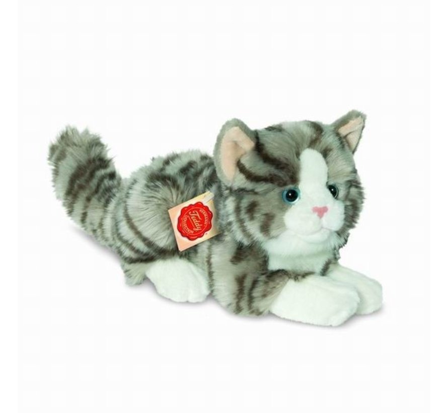 Stuffed Animal Cat Gray Brindled Lying Down Small