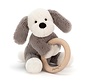 Knuffel Rammelaar Hond Shooshu Puppy Wooden Ring Toy