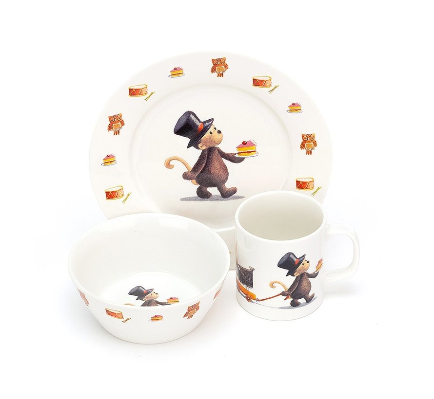 Bashful Monkey Bowl, Cup & Plate