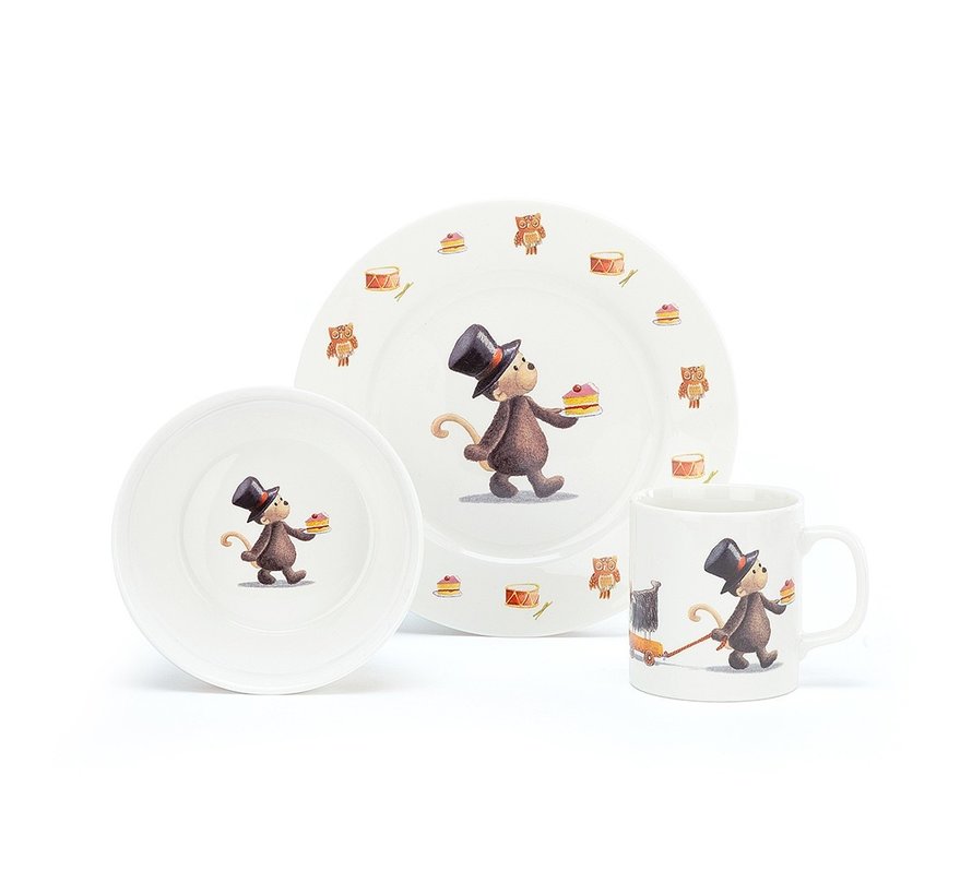 Servies Set Bashful Monkey Kom, Kopje en Bord