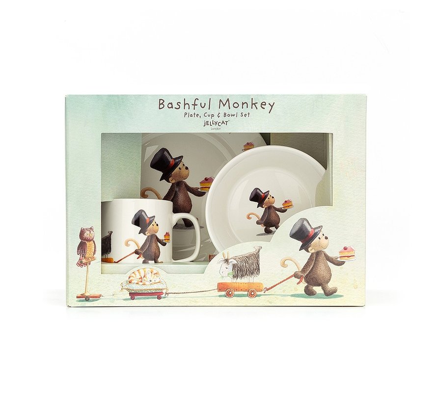 Servies Set Bashful Monkey Kom, Kopje en Bord