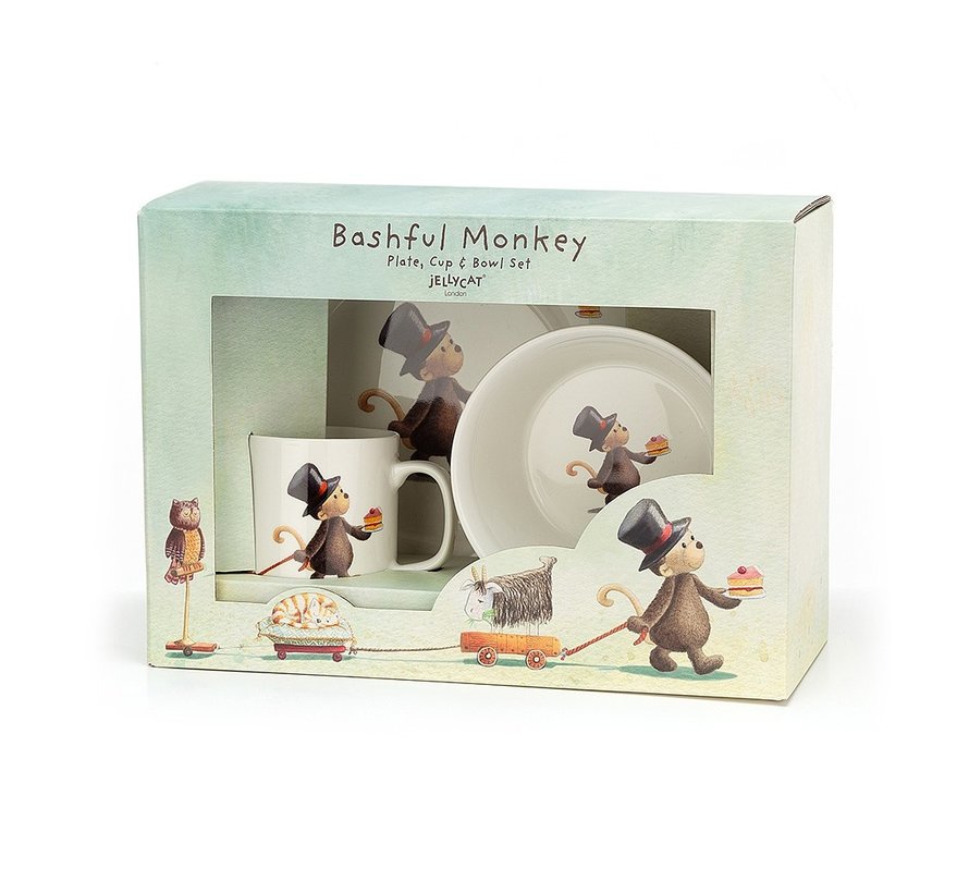 Servies Set Bashful Monkey Kom, Kopje en Bord