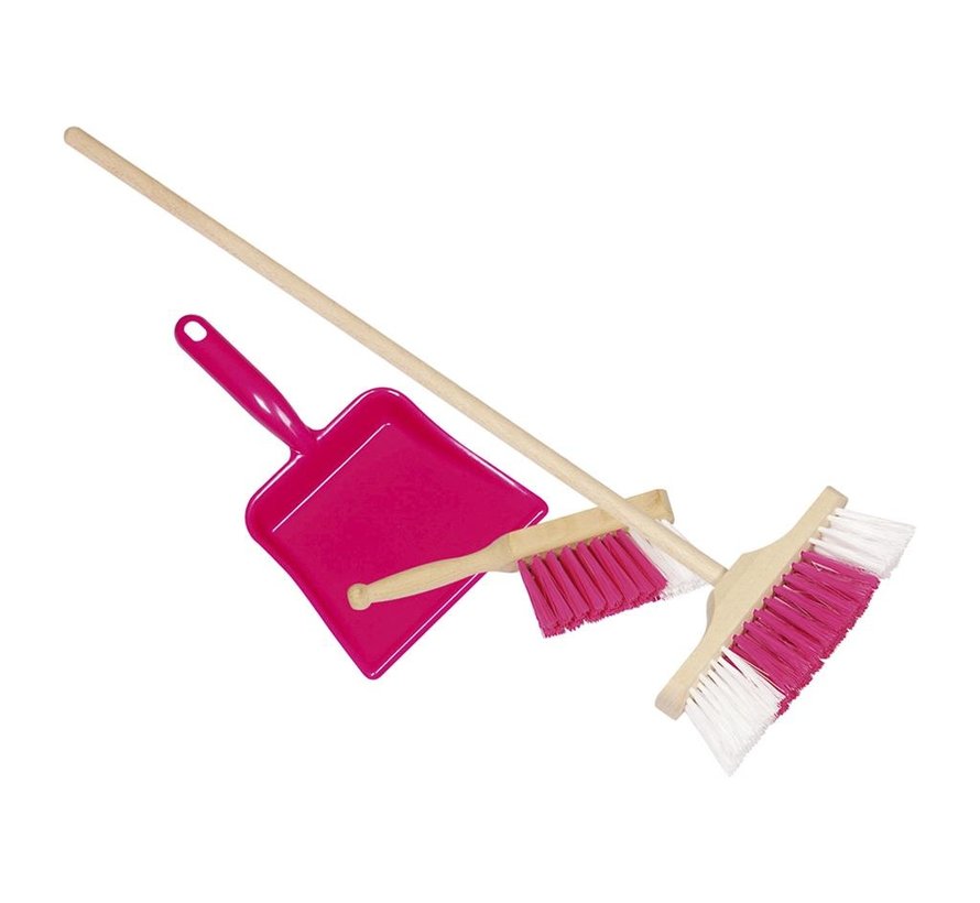 Plastic dustpan, handbroom and broom