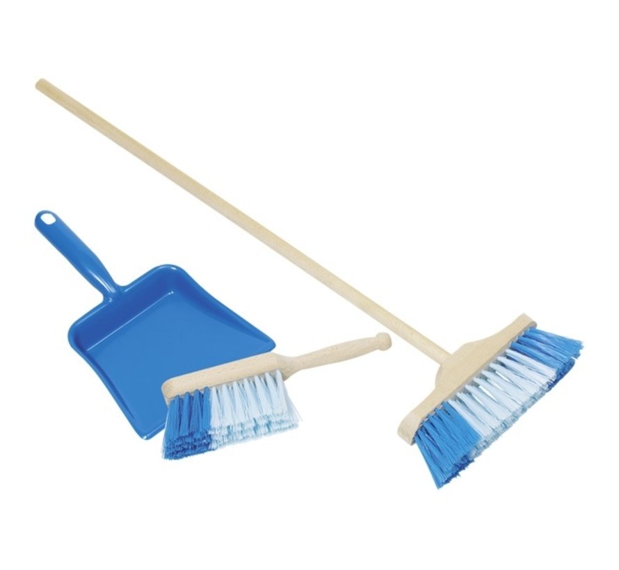 Plastic dustpan, handbroom and broom Blue