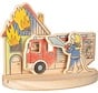 Wooden colouring picture, fire engines