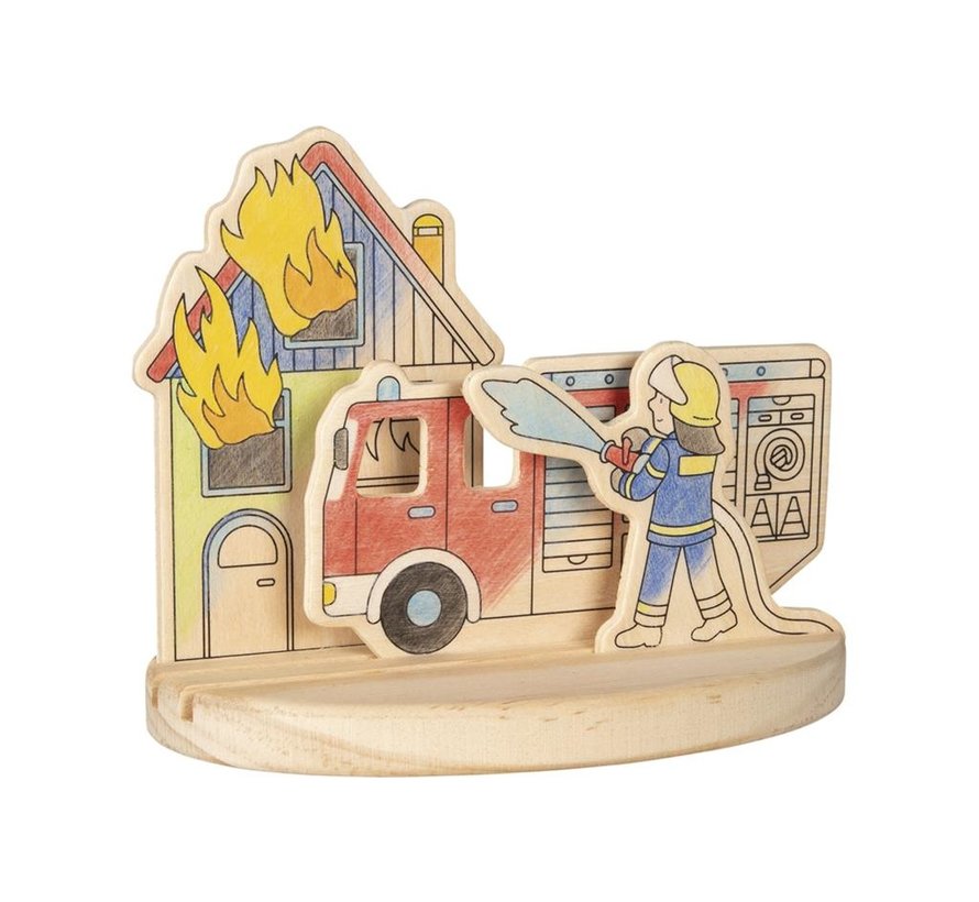 Wooden colouring picture, fire engines