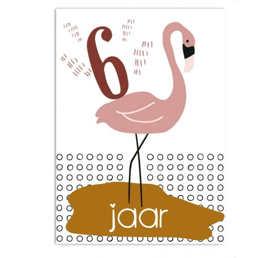 Wenskaart 6 Jaar Flamingo