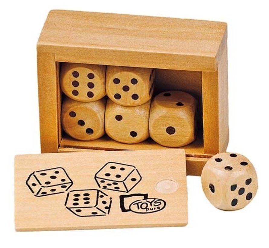 Box with 6 wooden dice