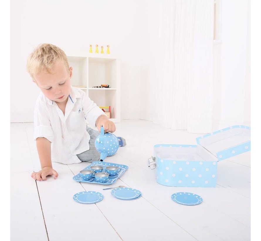 Blue Polka Dot Tin Tea Set