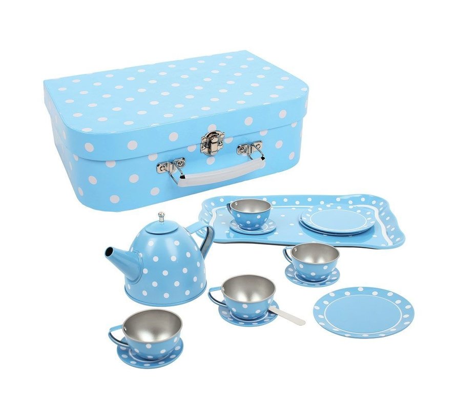Blue Polka Dot Tin Tea Set