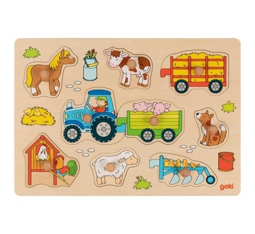 GOKI Button Puzzle Tractor with Trailers 9 pcs