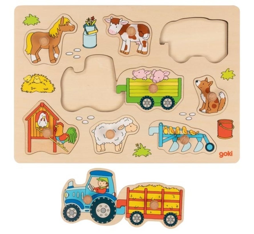 Button Puzzle Tractor with Trailers 9 pcs