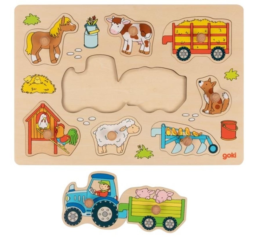 Button Puzzle Tractor with Trailers 9 pcs