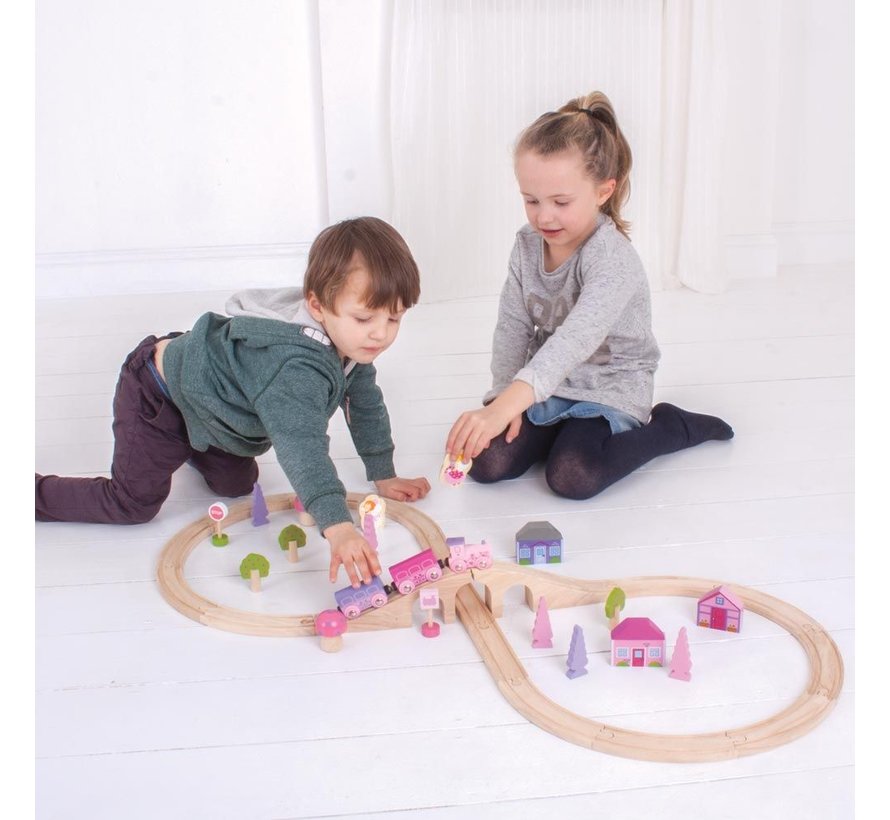 Houten Trein Set Roze 35-delig