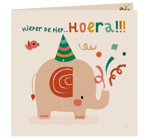 Bora Kaart met envelop Hoera olifant