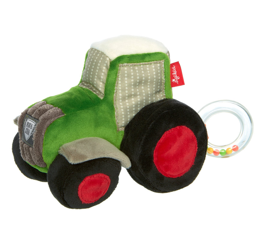 Plush Toy Tractor Crinkle Squeker Rattle Ring