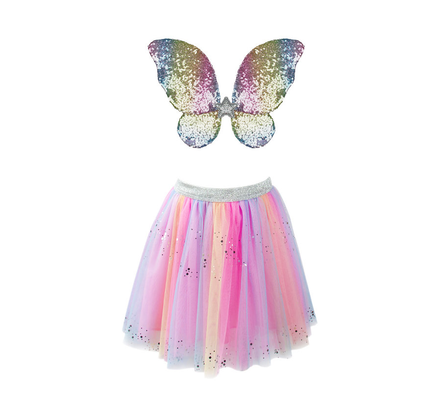 Rainbow Sequins Skirt, Wings and Wand