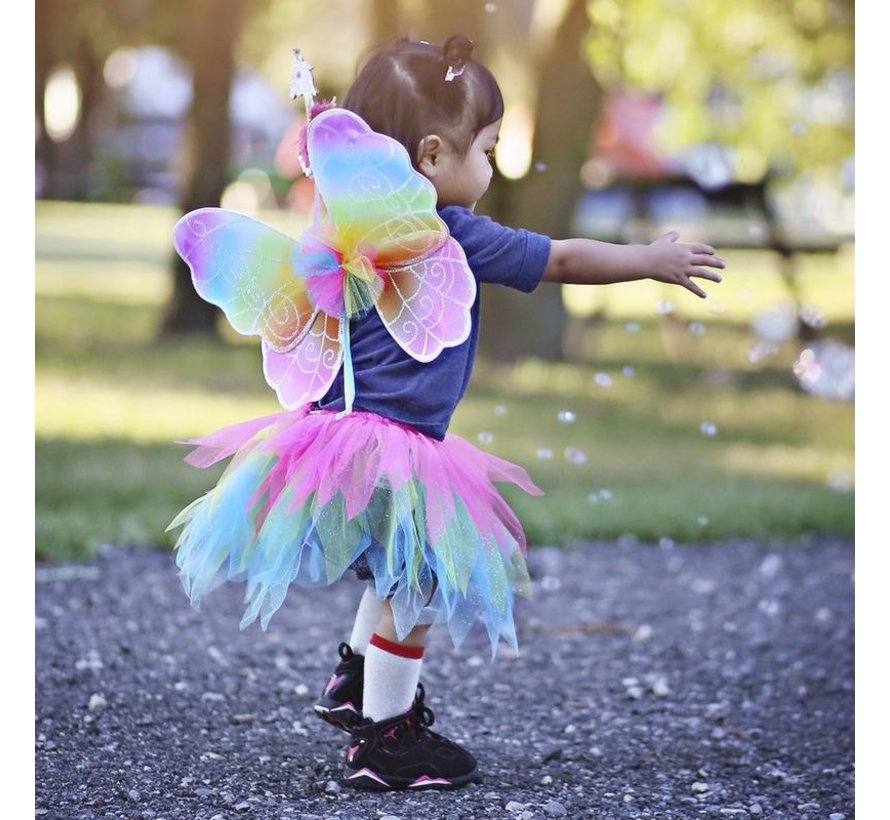 Neon Rainbow Skirt Wings and Wand Set