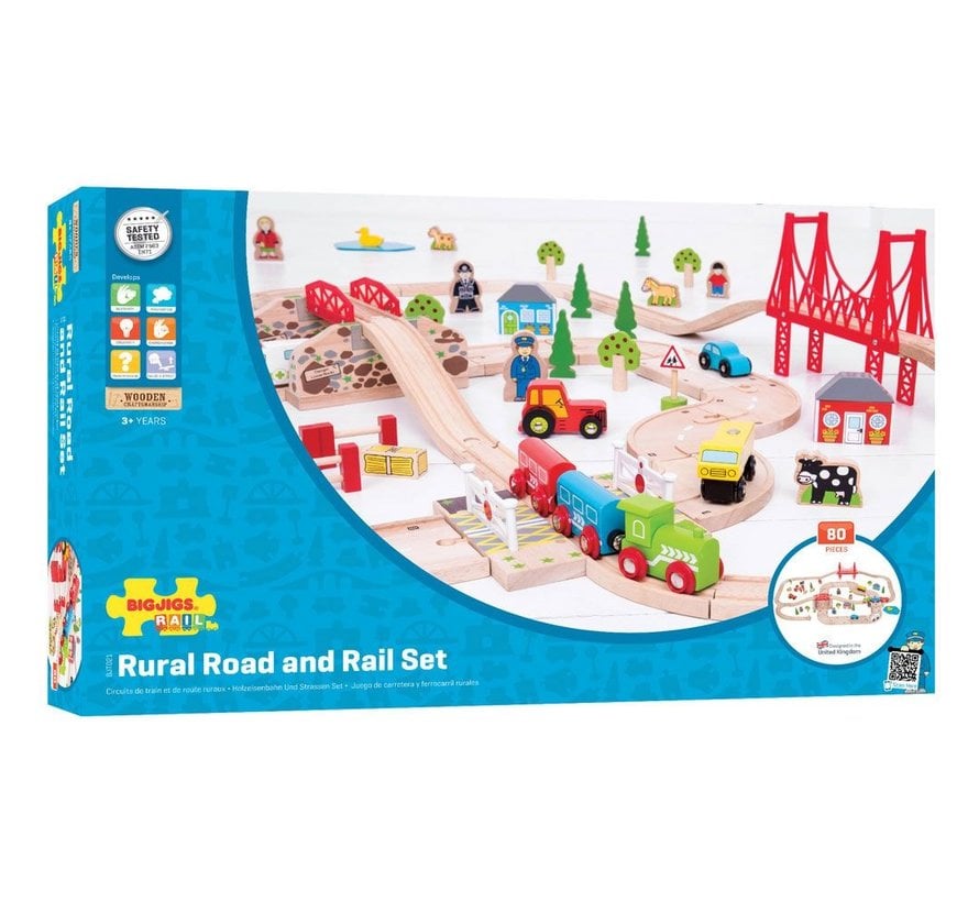 Houten Trein Road & Rail Set 80-delig