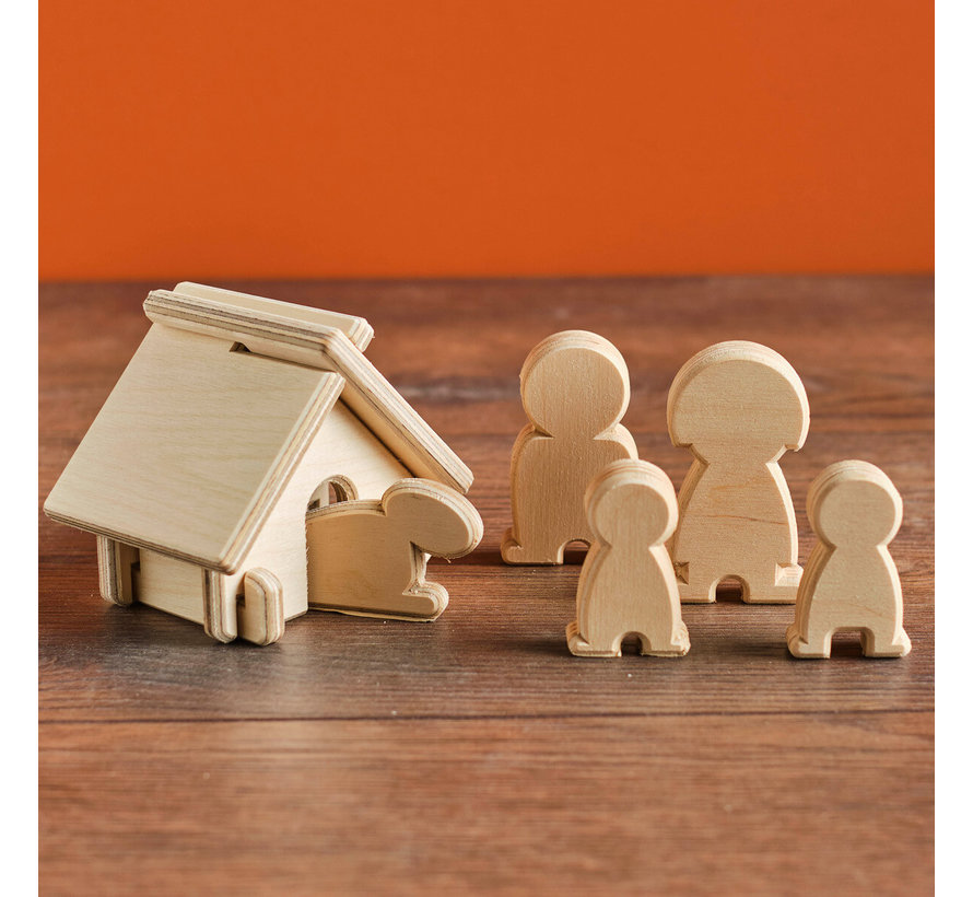 Four Dolls and Dog with Doghouse Wood