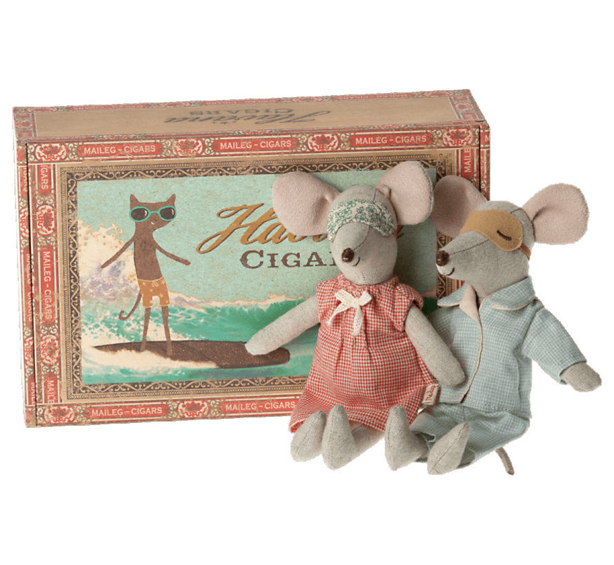 Mum and dad mice in cigarbox