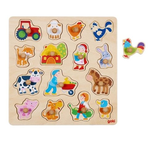 GOKI Puzzel met Achtergrond Boerderij Hout 15pcs