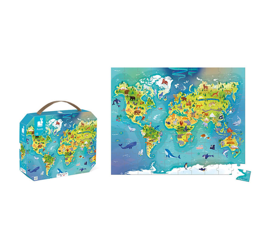 Puzzel De wereld in Opbergkoffer 100pcs