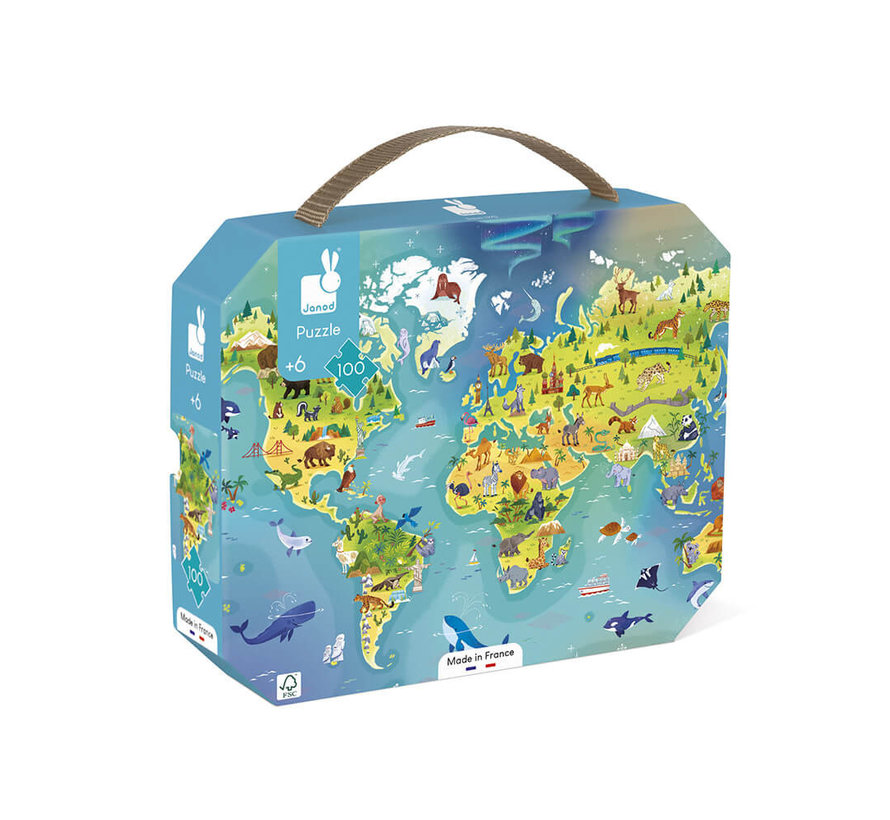 Puzzel De wereld in Opbergkoffer 100pcs