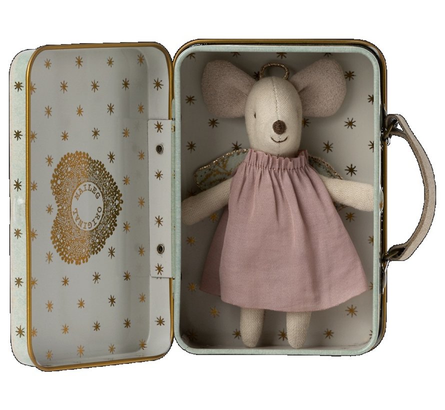 Angel mouse in suitcase