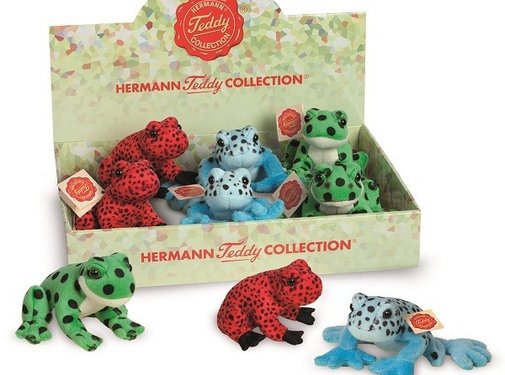 Hermann Teddy Knuffel Kikker Rood, Groen of Blauw