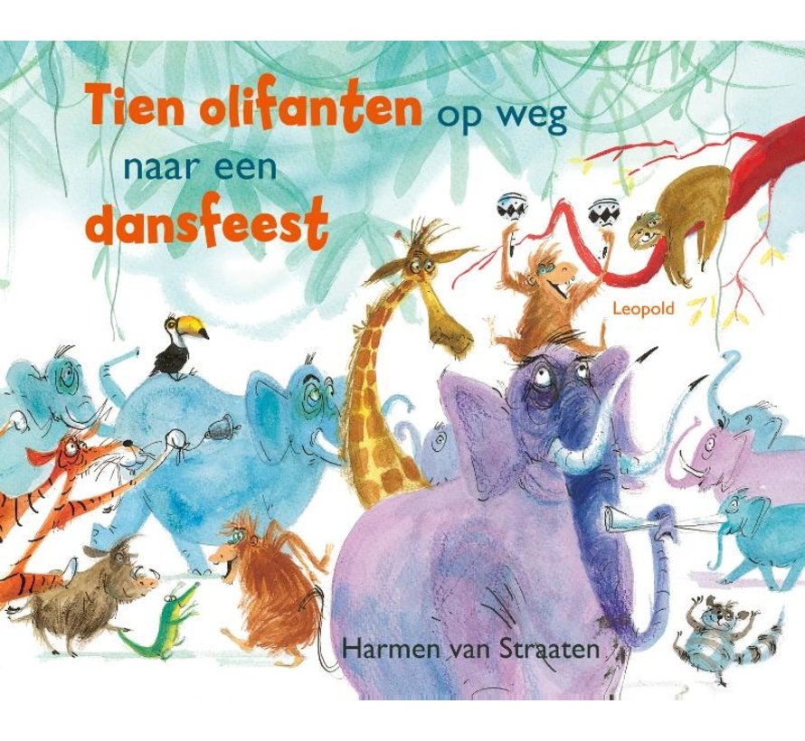 Tien olifanten op weg naar een dansfeest