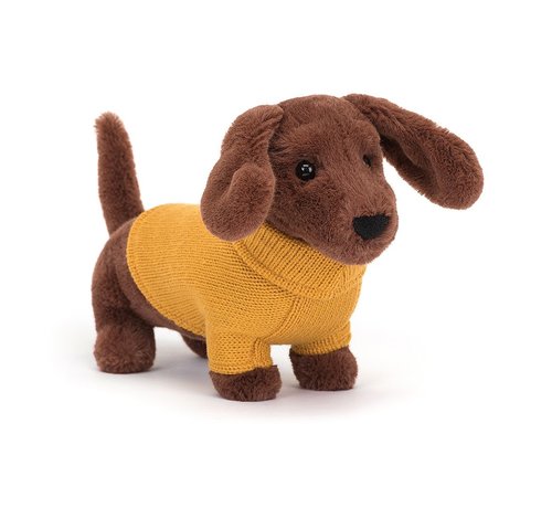 Jellycat Knuffel Sweater Sausage Dog Yellow