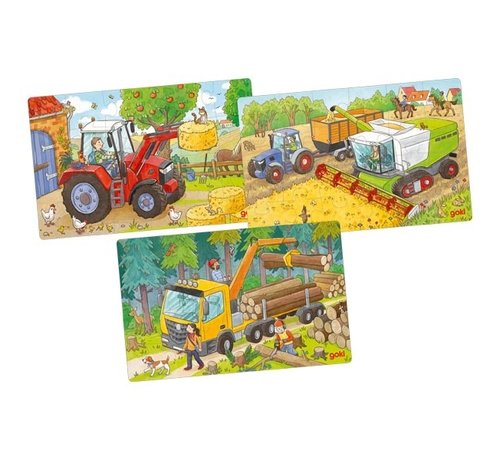 GOKI Puzzel Voertuigen Hout Set 3-delig 24pcs