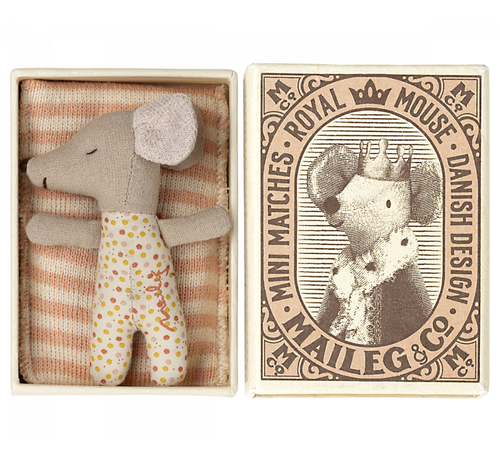 Maileg Sleepy/wakey baby mouse in matchbox - Rose