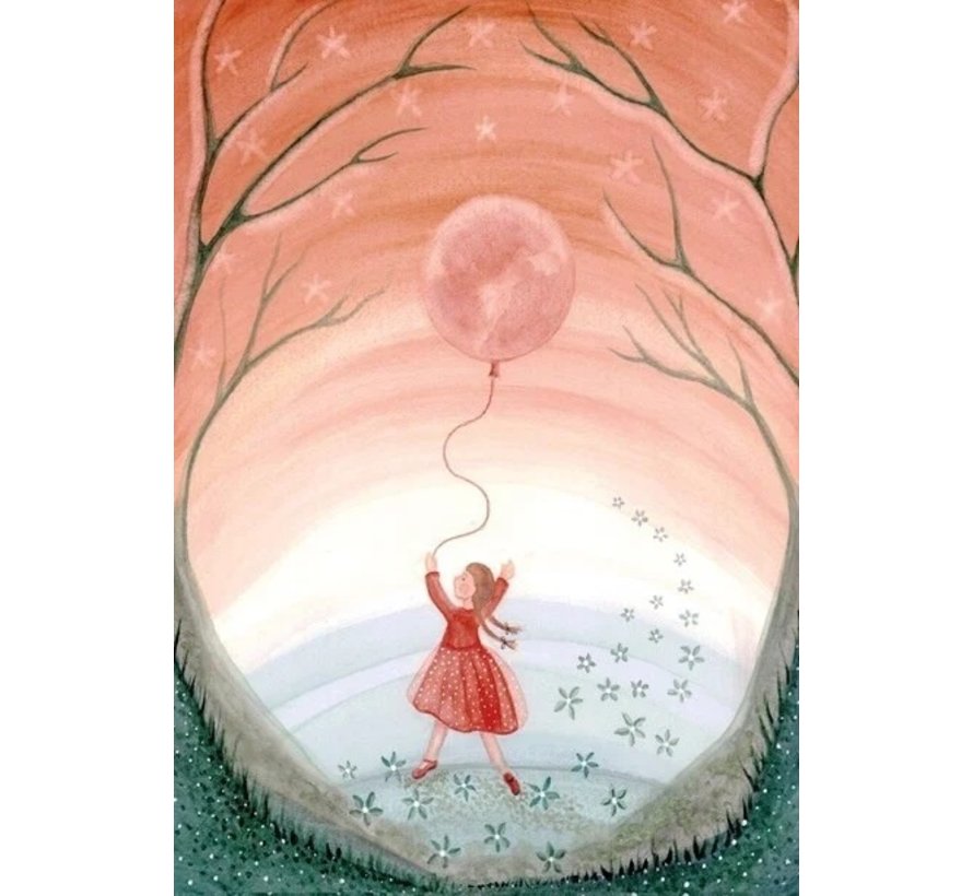 Postkaart Girl with Moon Balloon