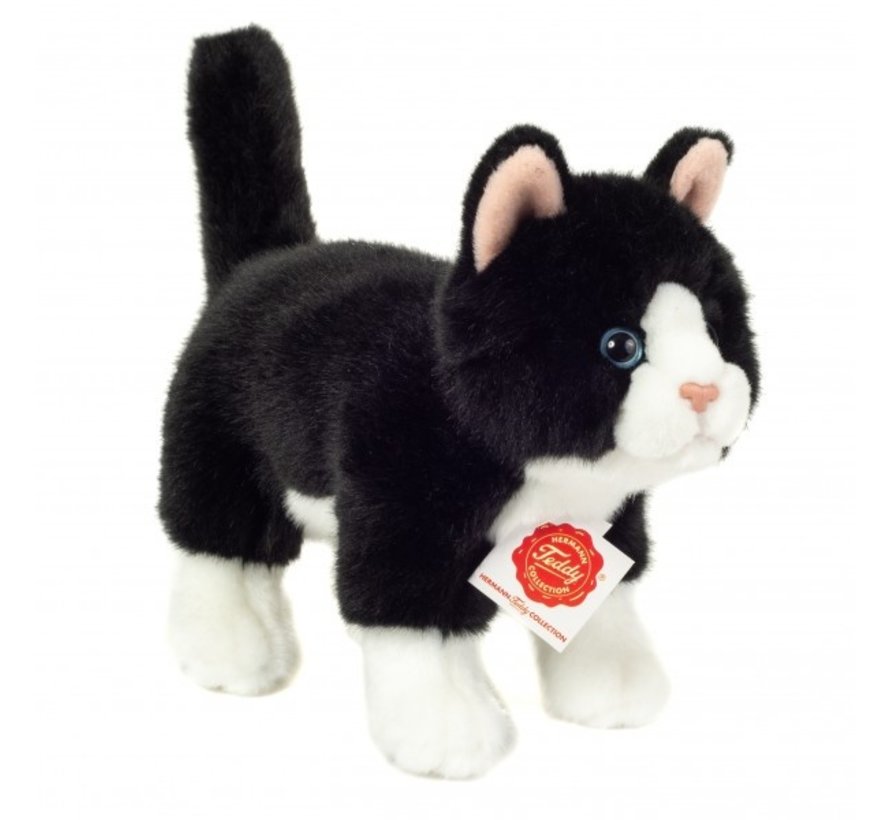 Stuffed Animal Cat Standing Black White 20cm