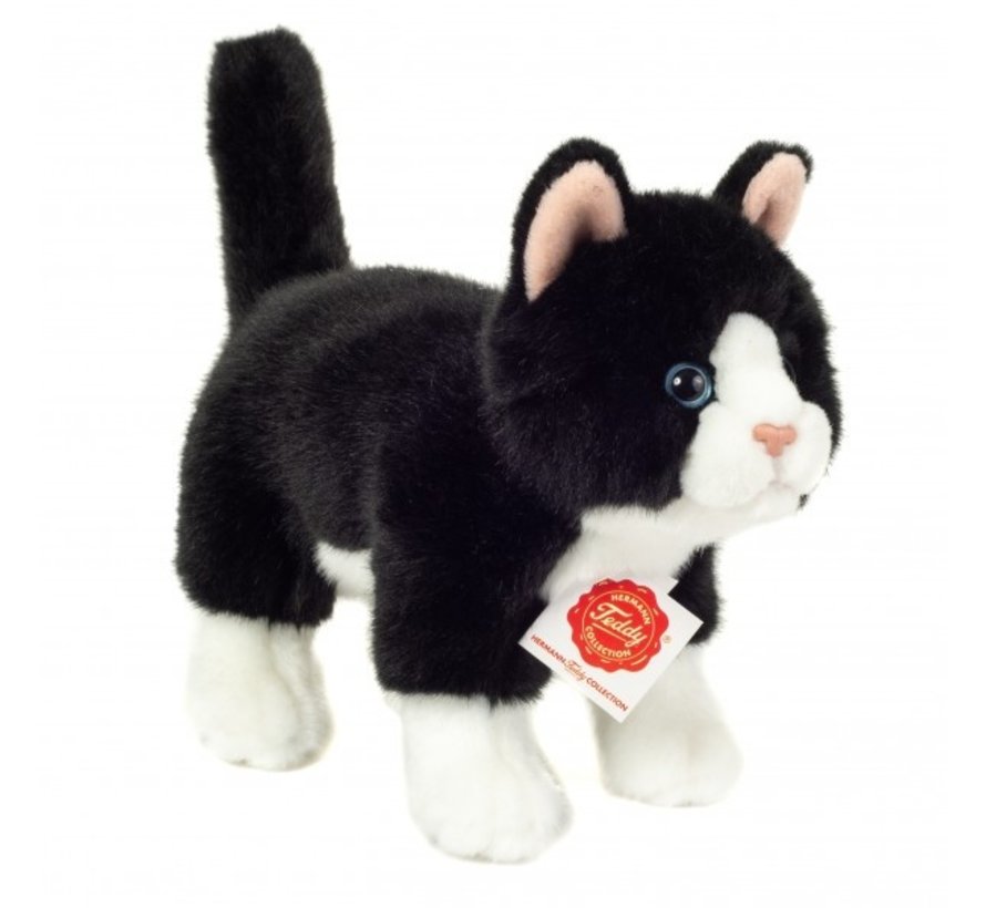 Knuffel Kat Staand Zwart Wit 20cm