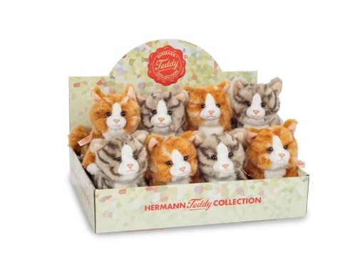 Hermann Teddy Knuffel Kat Getijgerd Rood of Grijs 18cm