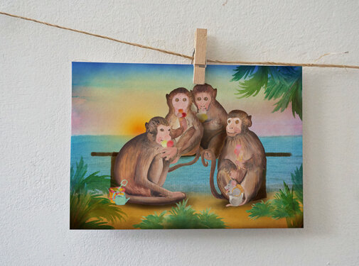 Lotte Drouen Ansichtkaart Aapjes die ijsjes eten