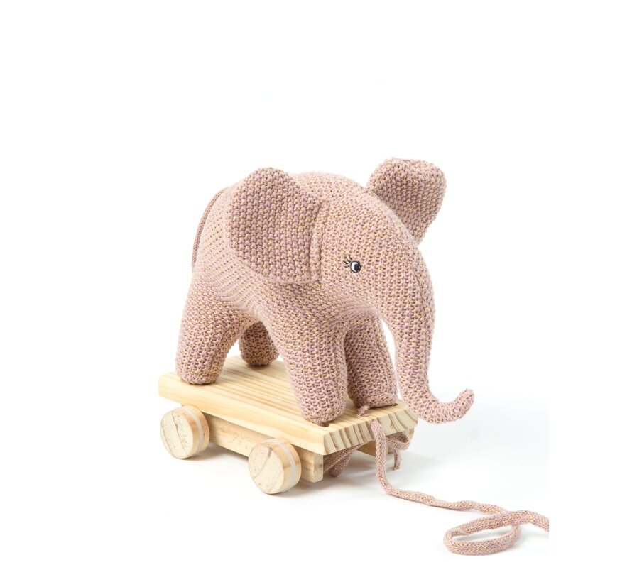 Pull Along Elephant Knittet Cold Pink Gold