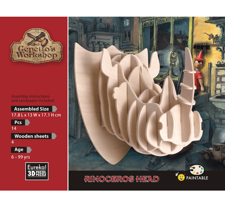 3D Hout Model Gepetto´s Rinoceros Head