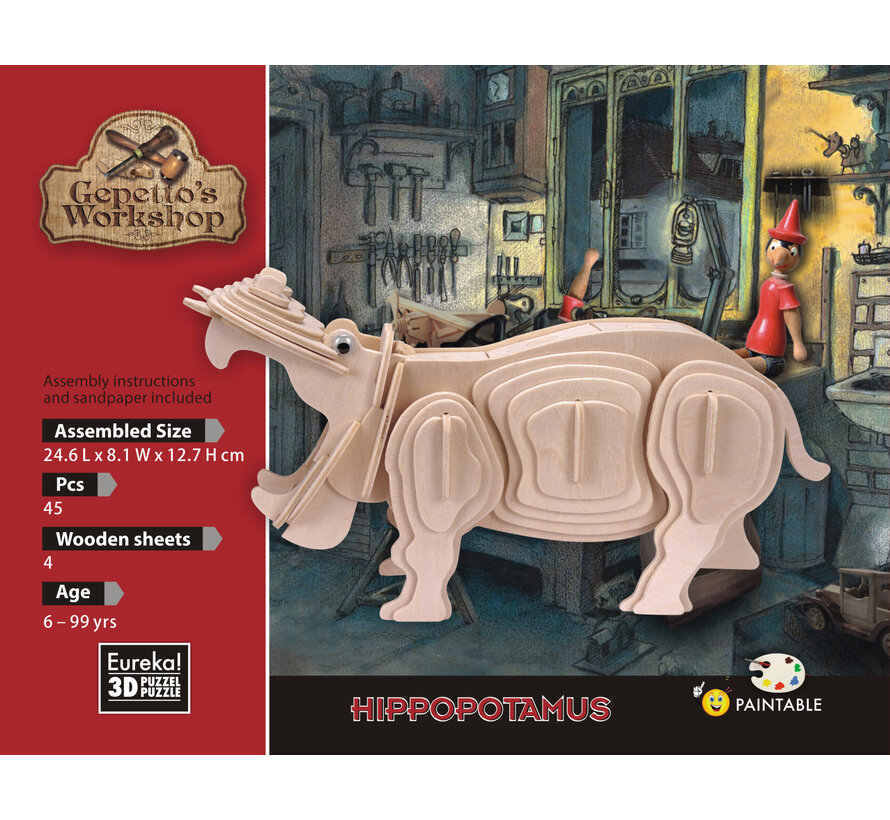3D Wood Model Gepetto´s Hippopotamus